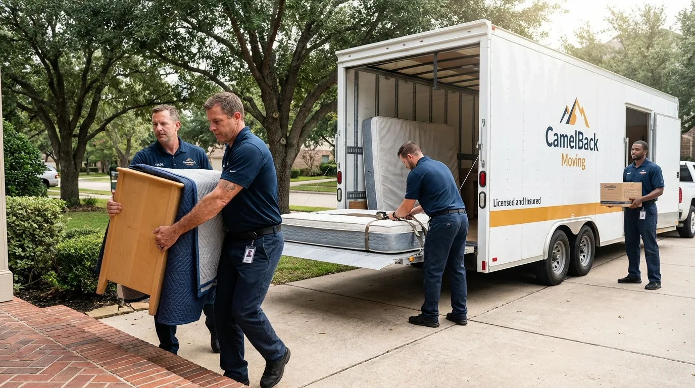 Crew loading residential truck for cross-state move from College Point, NY