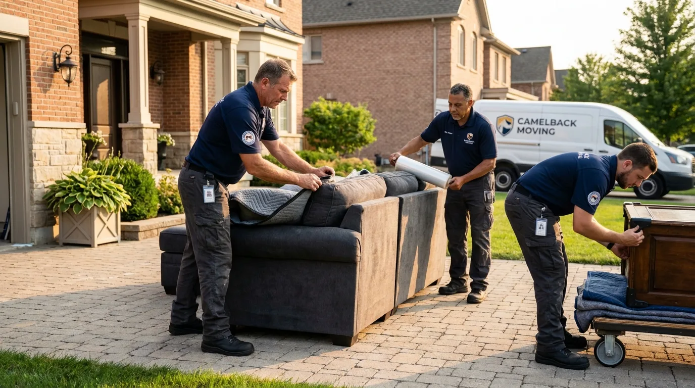 Large estate moving crew wrapping furniture in College Point, NY
